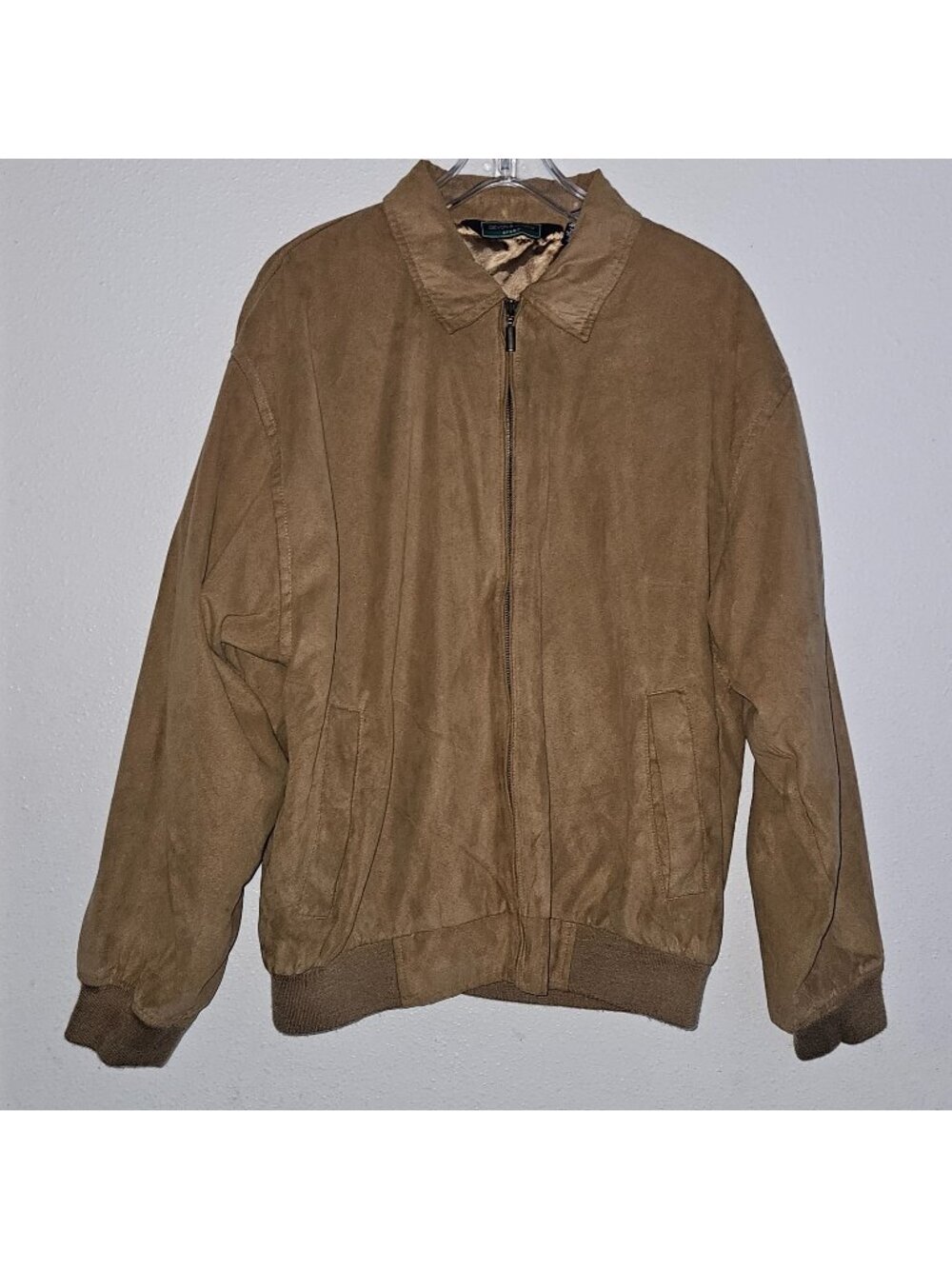 Devon & Jones Sport Brown Jacket Size Large Faux Suede Full Zip Lined Bomber